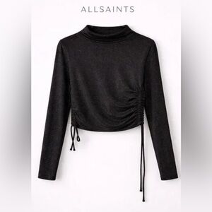 All Saints Black Ruched Crop Top